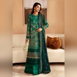 Embroidered chiffon Pakistani dress stitched 3pc party wear small size